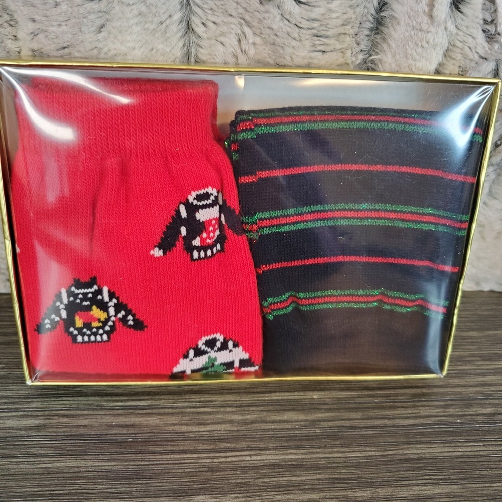 Women's Christmas Crew Socks 2 Pair Novelty In Gift Box - Stripes, Ugly Sweaters